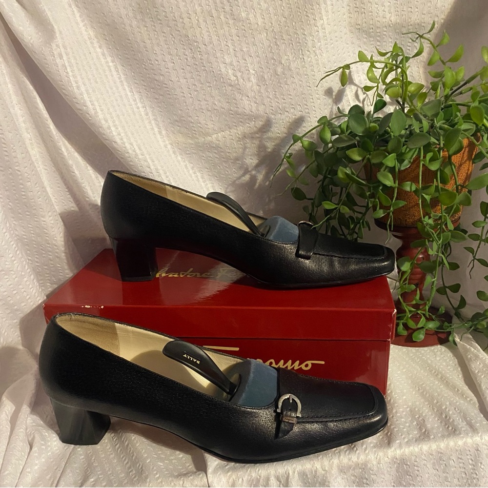 Salvatore Ferragamo Black Flats with Metal Detail